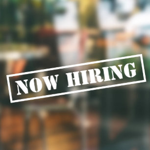 Now Hiring Simple Slanted Professional Business Window Cling