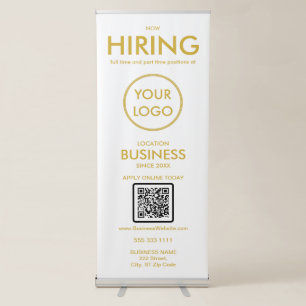 Now Hiring White Gold Business Logo Retractable Ba Banner