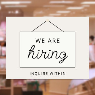 Now Hiring Window Sign, Minimal Beige Poster