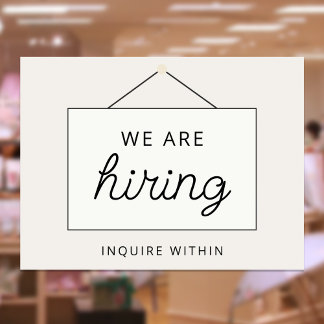 Now Hiring Window Sign, Minimal Beige Poster