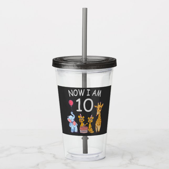 Now I am 10 years old 10th Birthday at the Zoo Acrylic Tumbler (Front)