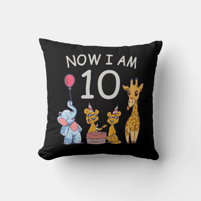 Now I am 10 years old 10th Birthday at the Zoo Cushion (Front)