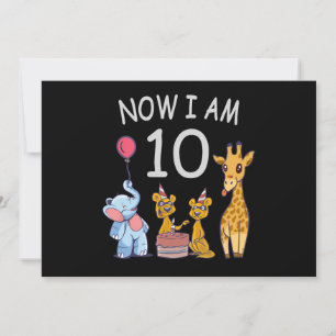 Now I am 10 years old 10th Birthday at the Zoo Invitation