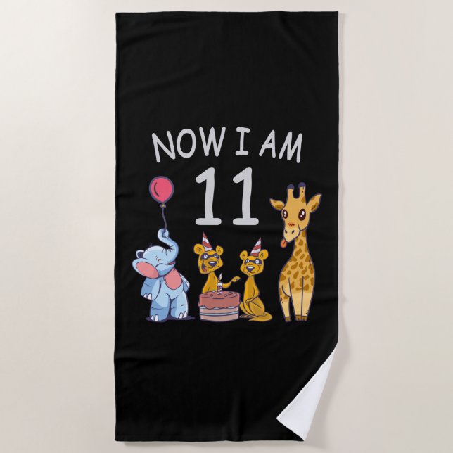 Now I am 11 years old 11th Birthday at the Zoo Beach Towel (Front)