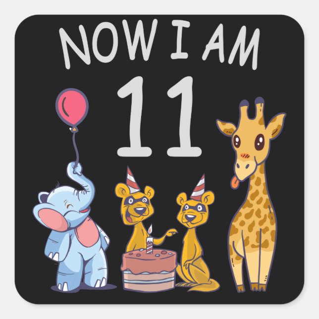 Now I am 11 years old 11th Birthday at the Zoo Square Sticker (Front)
