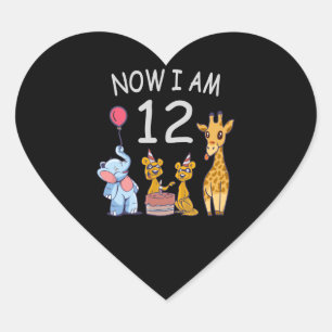 Now I am 12 years old 12th Birthday at the Zoo Heart Sticker