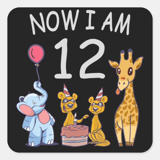 Now I am 12 years old 12th Birthday at the Zoo Square Sticker (Front)