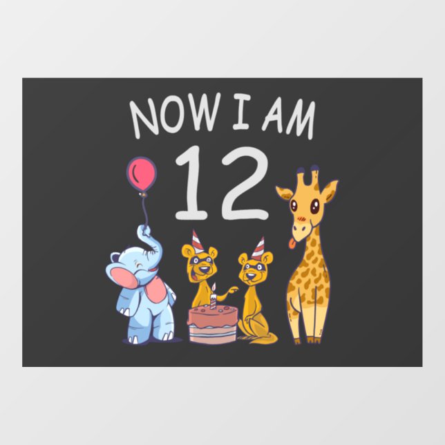 Now I am 12 years old 12th Birthday at the Zoo Window Cling (Sheet)