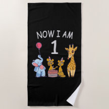 Now I am 1 year old 1st Birthday at the Zoo Baby B Beach Towel