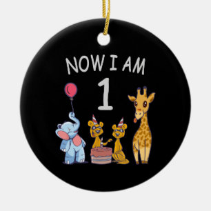 Now I am 1 year old 1st Birthday at the Zoo Baby B Ceramic Tree Decoration