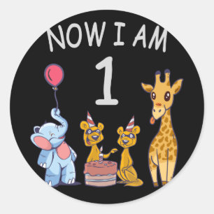 Now I am 1 year old 1st Birthday at the Zoo Classic Round Sticker