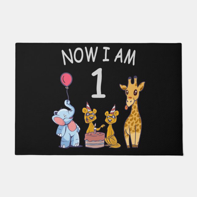 Now I am 1 year old 1st Birthday at the Zoo Doormat (Front)