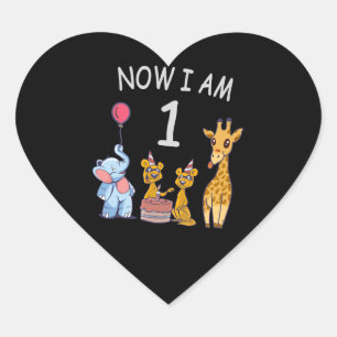 Now I am 1 year old 1st Birthday at the Zoo Heart Sticker