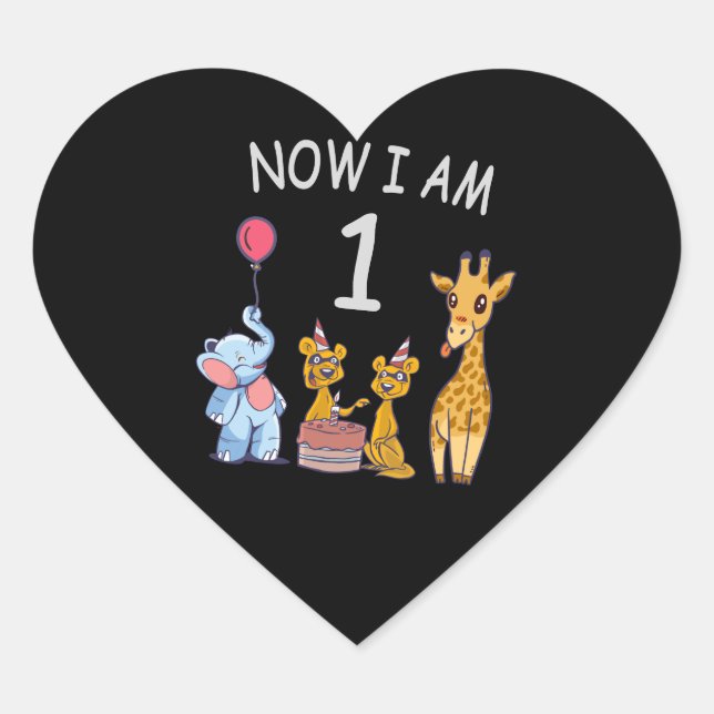 Now I am 1 year old 1st Birthday at the Zoo Heart Sticker (Front)