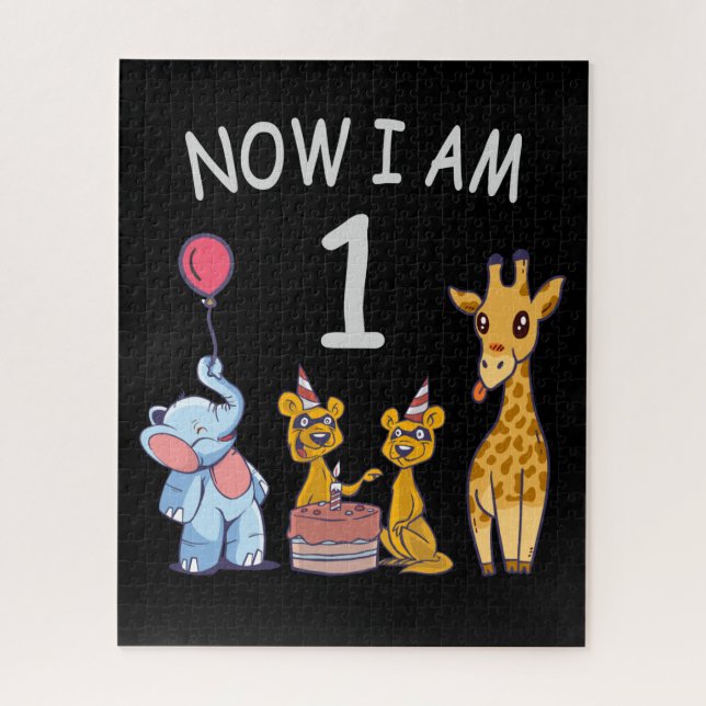 Now I am 1 year old 1st Birthday at the Zoo Jigsaw Puzzle (Vertical)