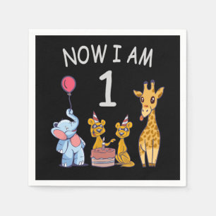 Now I am 1 year old 1st Birthday at the Zoo Napkin
