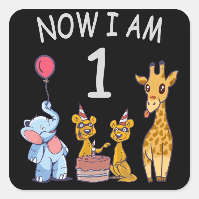 Now I am 1 year old 1st Birthday at the Zoo Square Sticker (Front)