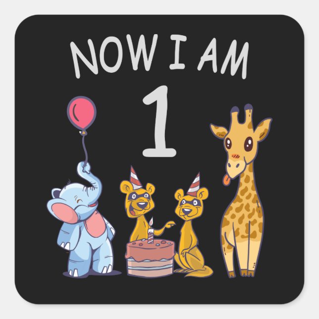 Now I am 1 year old 1st Birthday at the Zoo Square Sticker (Front)