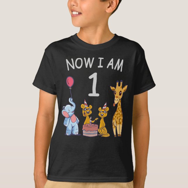 Now I am 1 year old 1st Birthday at the Zoo T-Shirt (Front)