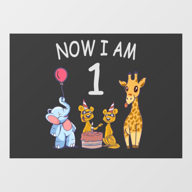 Now I am 1 year old 1st Birthday at the Zoo Window Cling (Sheet)