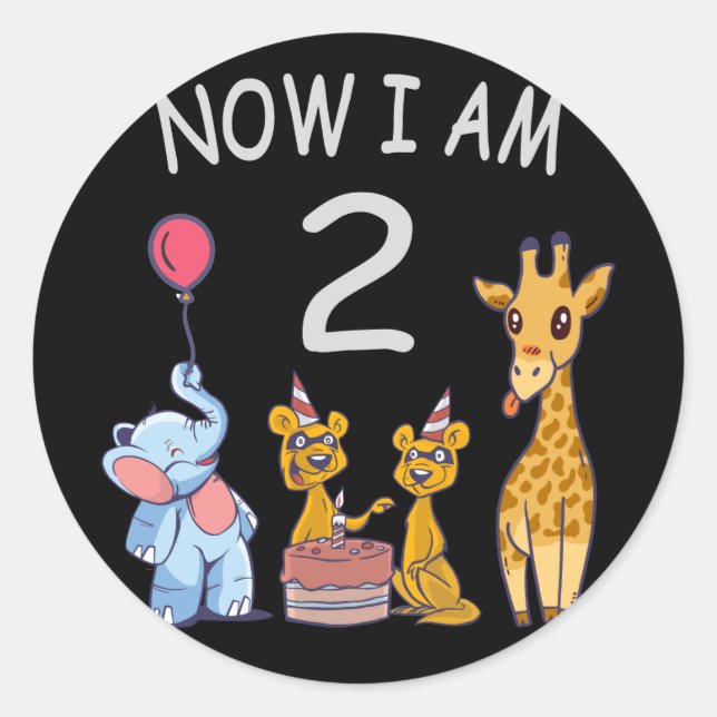Now I am 2 year old 2nd Birthday at the Zoo Classic Round Sticker (Front)