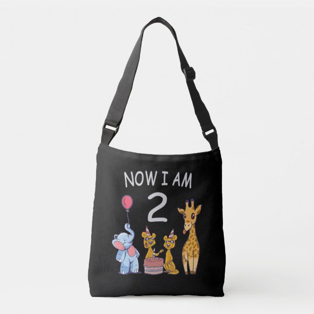 Now I am 2 year old 2nd Birthday at the Zoo Crossbody Bag (Front)