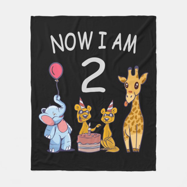 Now I am 2 year old 2nd Birthday at the Zoo Fleece Blanket (Front)