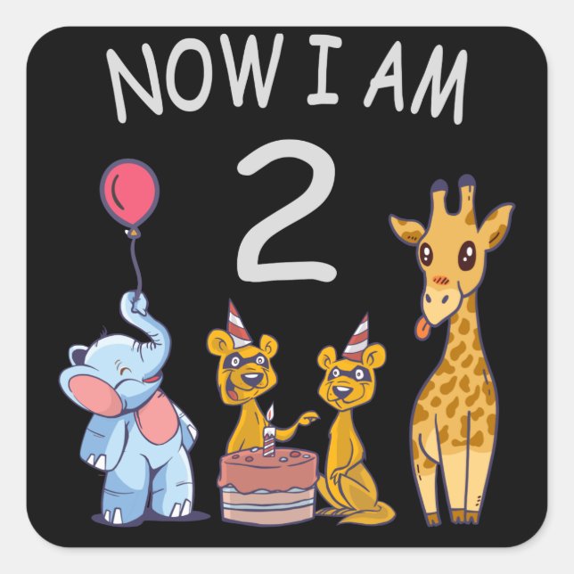 Now I am 2 year old 2nd Birthday at the Zoo Square Sticker (Front)