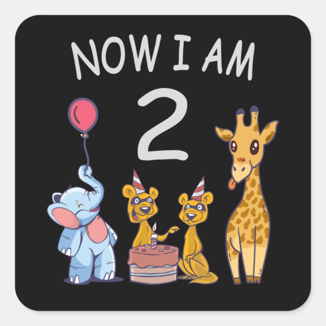 Now I am 2 years old 2nd Birthday at the Zoo Squar Square Sticker (Front)