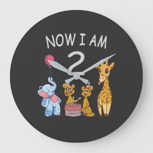 Now I am 2 years old 2nd Birthday at the Zoo T-Shi Large Clock