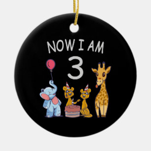 Now I am 3 year old 3rd Birthday at the Zoo Ceramic Tree Decoration