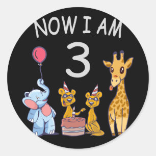 Now I am 3 year old 3rd Birthday at the Zoo Classic Round Sticker