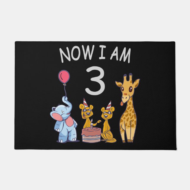 Now I am 3 year old 3rd Birthday at the Zoo Doormat (Front)