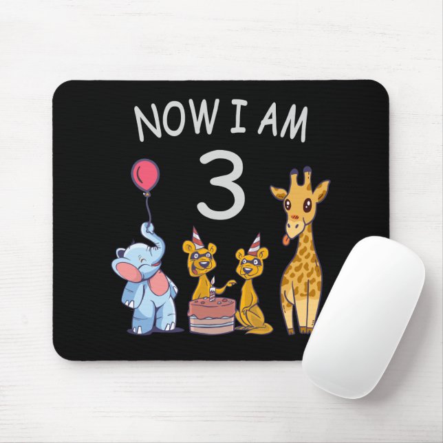 Now I am 3 year old 3rd Birthday at the Zoo Mouse Mat (With Mouse)