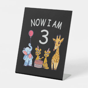 Now I am 3 year old 3rd Birthday at the Zoo Pedestal Sign