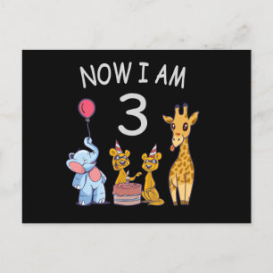 Now I am 3 year old 3rd Birthday at the Zoo Postcard