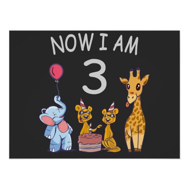Now I am 3 year old 3rd Birthday at the Zoo Poster (Front)