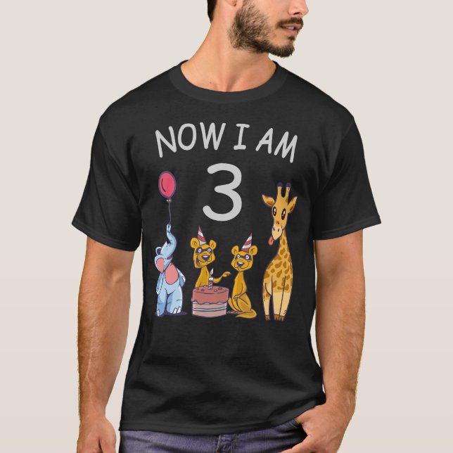 Now I am 3 year old 3rd Birthday at the Zoo T-Shirt (Front)
