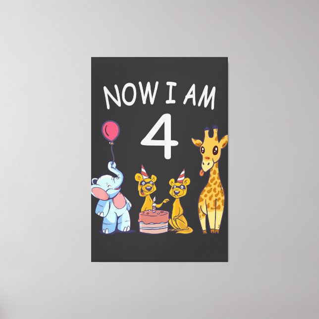 Now I am 4 year old 4th Birthday at the Zoo Canvas Print (Front)