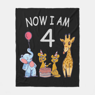 Now I am 4 year old 4th Birthday at the Zoo Fleece Blanket