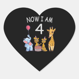 Now I am 4 year old 4th Birthday at the Zoo Heart Sticker