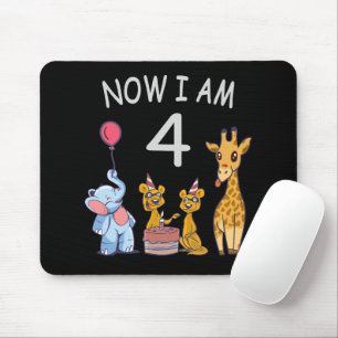 Now I am 4 year old 4th Birthday at the Zoo Mouse Mat