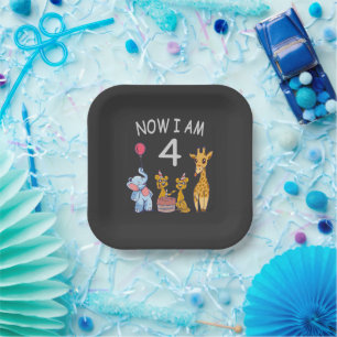 Now I am 4 year old 4th Birthday at the Zoo Paper Plate