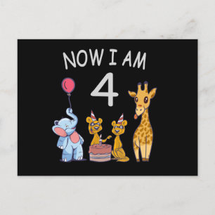 Now I am 4 year old 4th Birthday at the Zoo Postcard