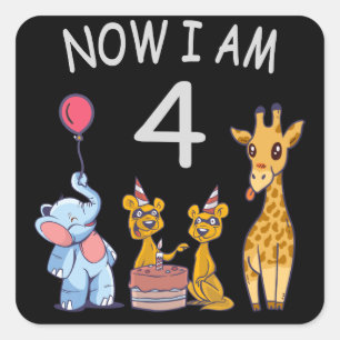 Now I am 4 year old 4th Birthday at the Zoo Square Sticker