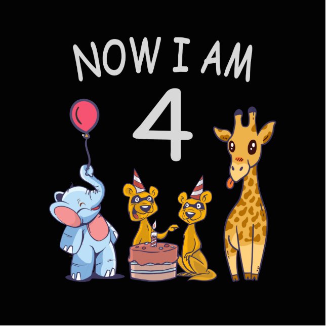 Now I am 4 year old 4th Birthday at the Zoo Standing Photo Sculpture (Front)