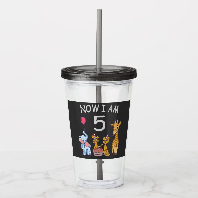 Now I am 5 years old 5th Birthday at the Zoo Acrylic Tumbler (Front)