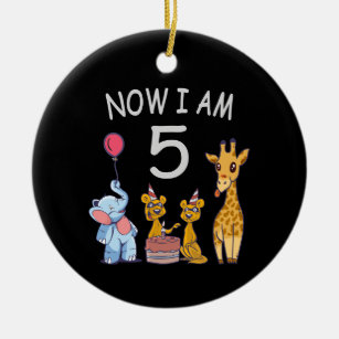 Now I am 5 years old 5th Birthday at the Zoo Ceramic Tree Decoration