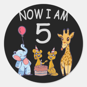 Now I am 5 years old 5th Birthday at the Zoo Classic Round Sticker