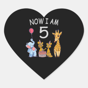 Now I am 5 years old 5th Birthday at the Zoo Heart Sticker
